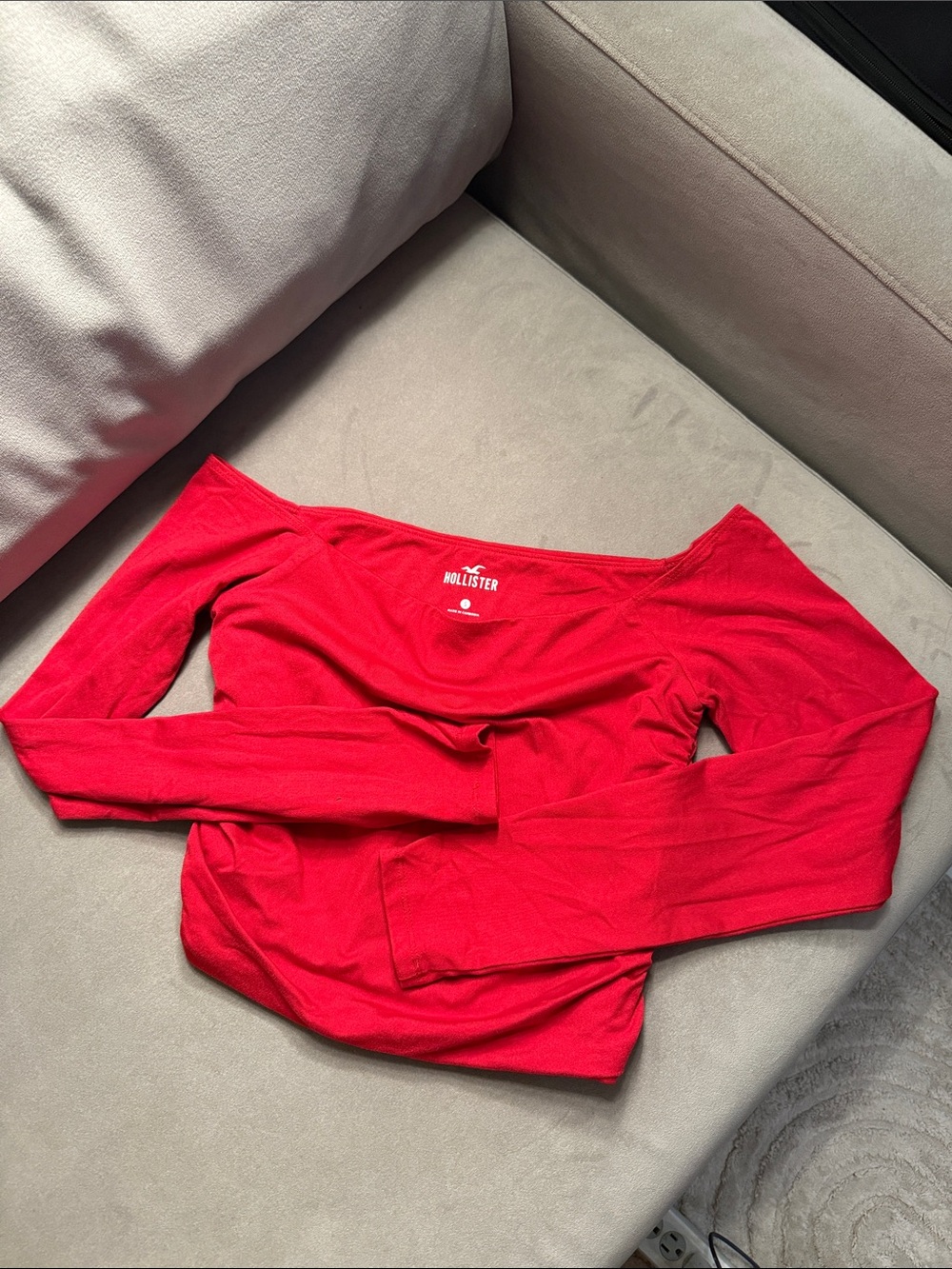 Hollister Red Off-Shoulder Long Sleeve Top